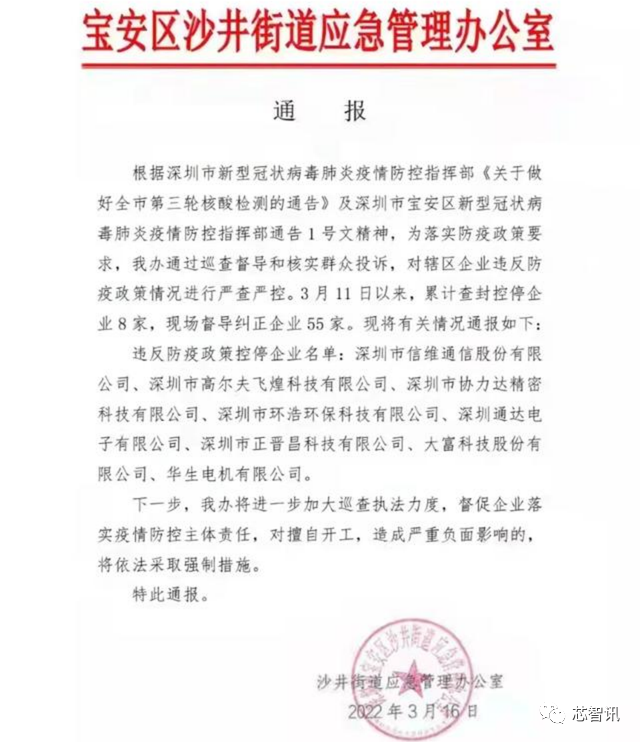 信维通信、大富科技等8家深圳企业因违反防疫政策被封停