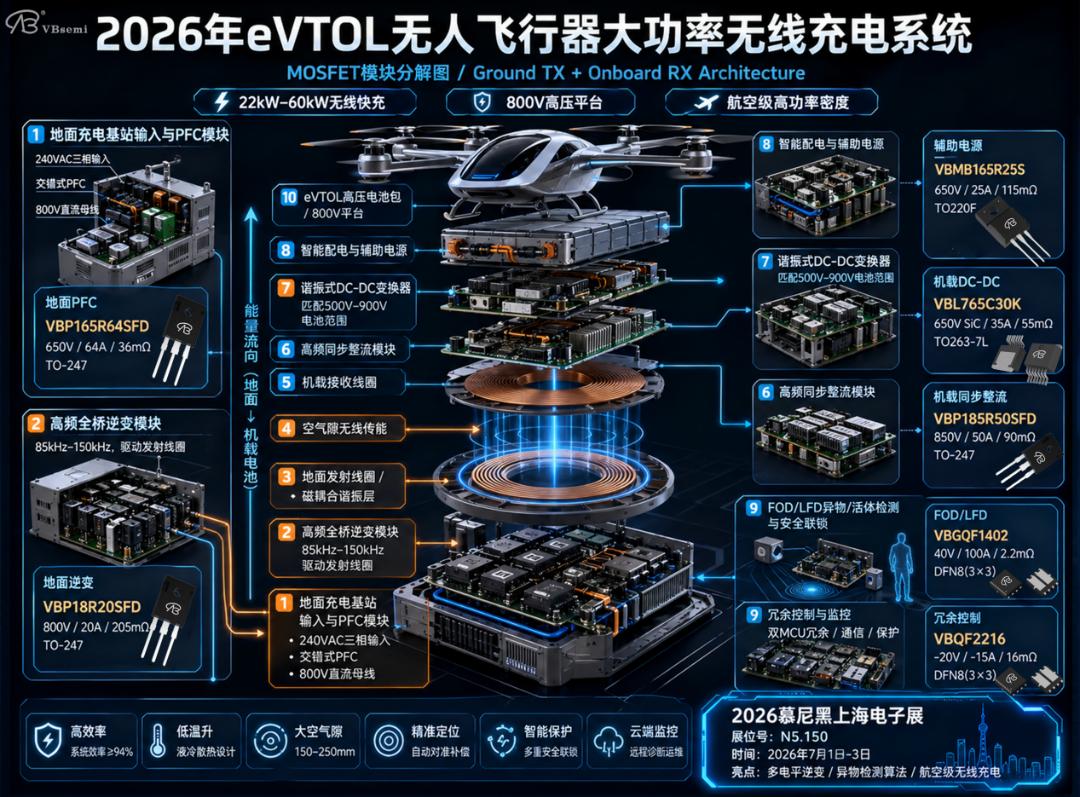 2026年eVTOL无人飞行器大功率无线充电系统MOSFET深度选型方案