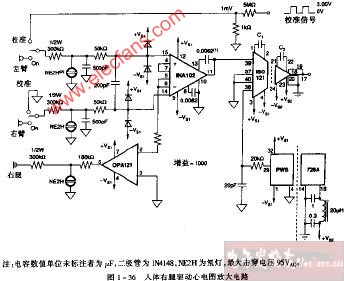 人体右腿驱动心电图放大电路图