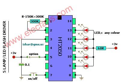 5个灯的LED闪光灯驱动器电路,5 Lamp/LED Fla