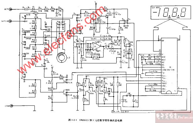 DM6015型3,1 2位数字钳形的总电路图