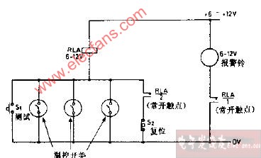 简单的采用继电器锁定式火警电路图