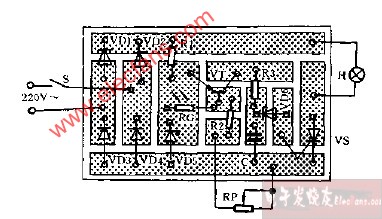 自动稳光的调光台印制板灯电路图