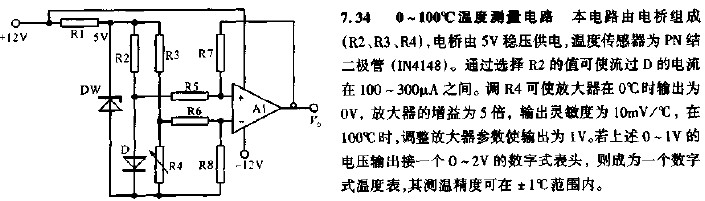 0~100度温度测量电路