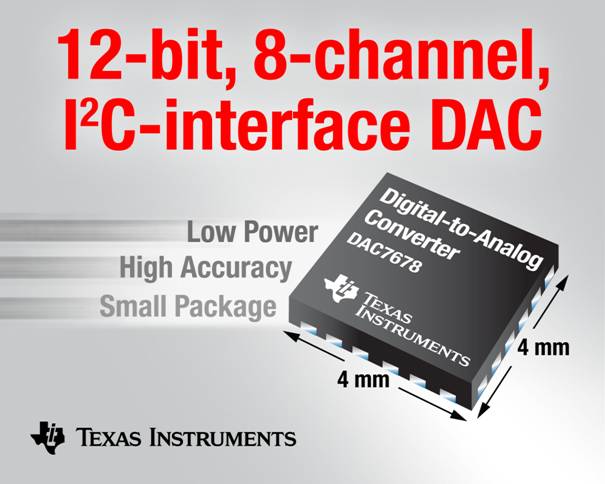 TI推出带I2C接口的12位8通道数模转换器DAC7678