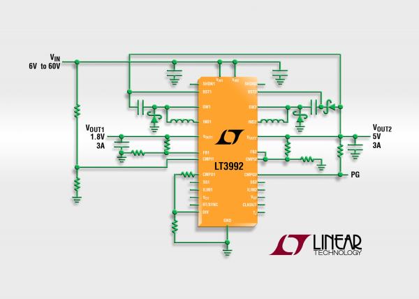 Linear推出单片、双输出、降压型开关稳压器LT3992