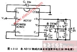 由AD737构成的真有效值数字电压表电路图(单电源)
