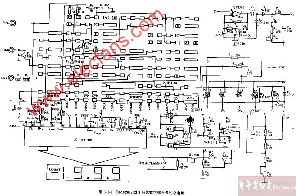 DM6266+型3,1 2位数字钳形表的总电路图