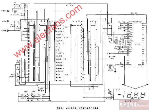 M830B型3,1 2位数字万用表的总电路图