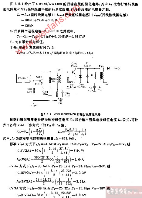 GW140、GW140H行输出级简化电路图