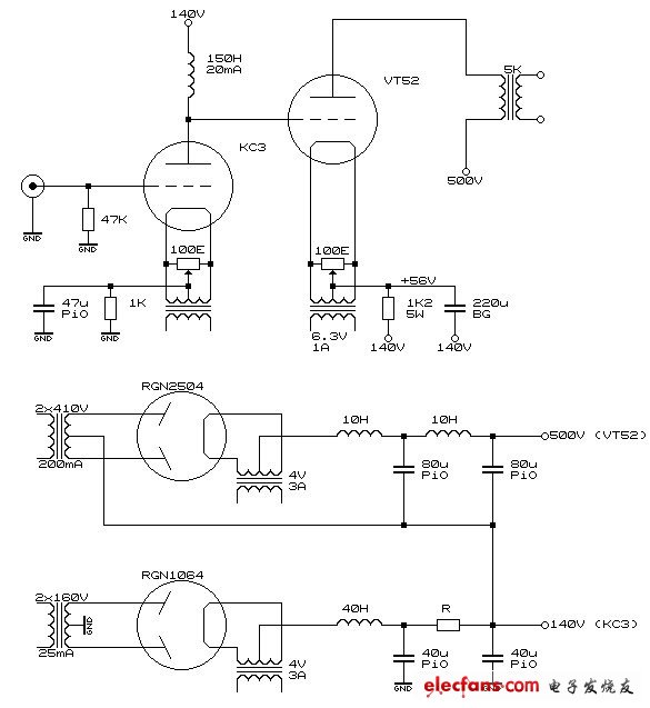 VT52电子管制作的单端甲类功率放大器