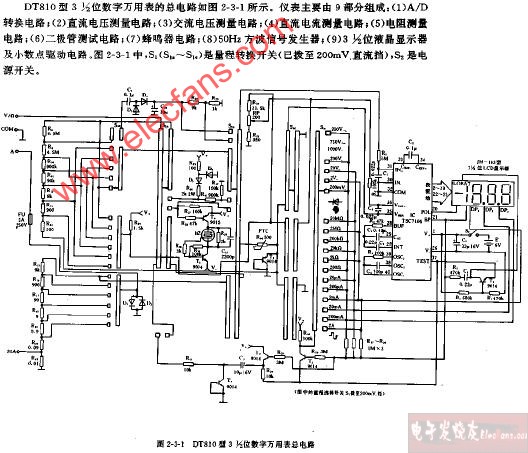 DT810型3,1 2位数字万用表总电路图