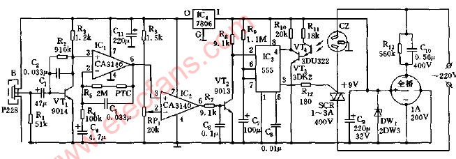 热释电红外传感及光控延时节电插座电路图