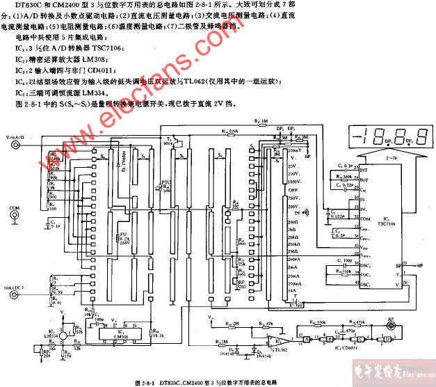 DT830C、CM2400型3,1 2位数字万用表的总电路图
