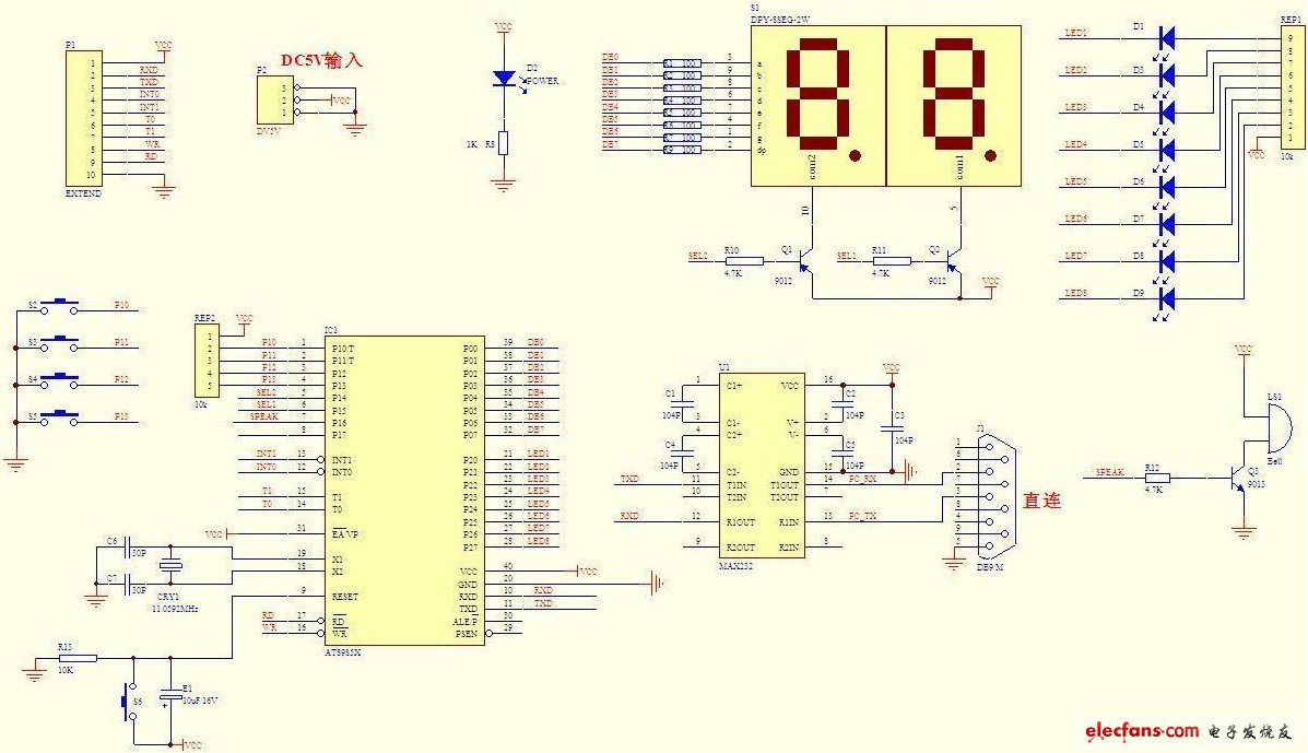 单片机与计算机之间的串行通信原理图和PCB图