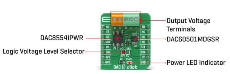 Mikroe DAC 8 Click，支持时钟频率高达50MHz的3线SPI串行接口