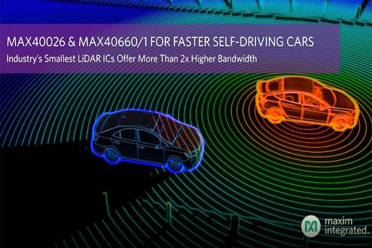 MAX40026 / MAX4066x –紧凑型LiDAR IC，具有更高带宽，可用于更快的自动驾驶汽车